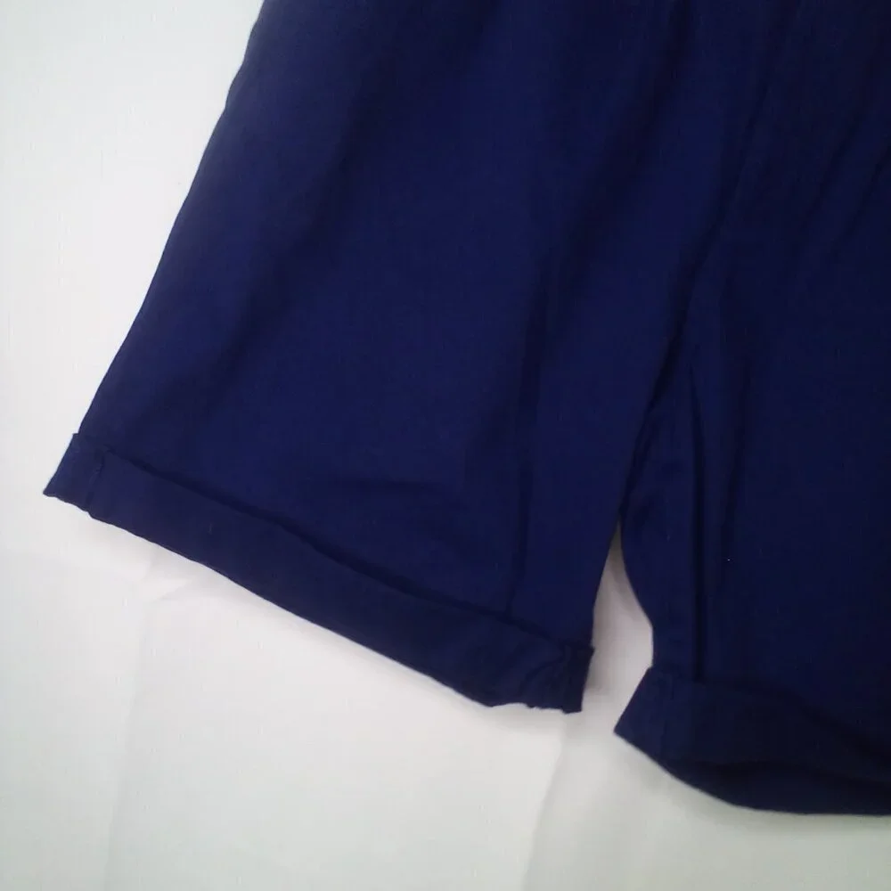 St. John's Bay Shorts Women 12 Chino Pleated Roll Hem Blue